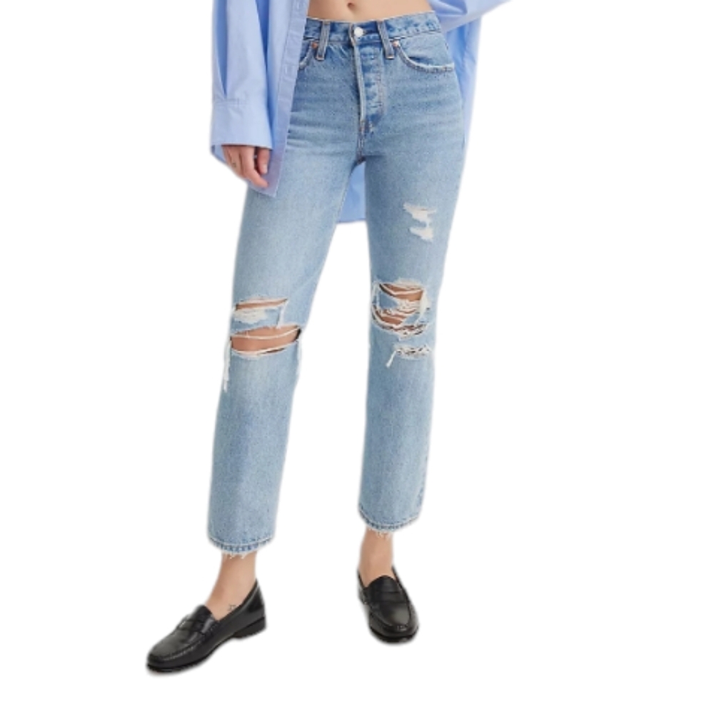 Levi's Wedgie Straight Fly Button Distressed Jeans medium wash sz 18W